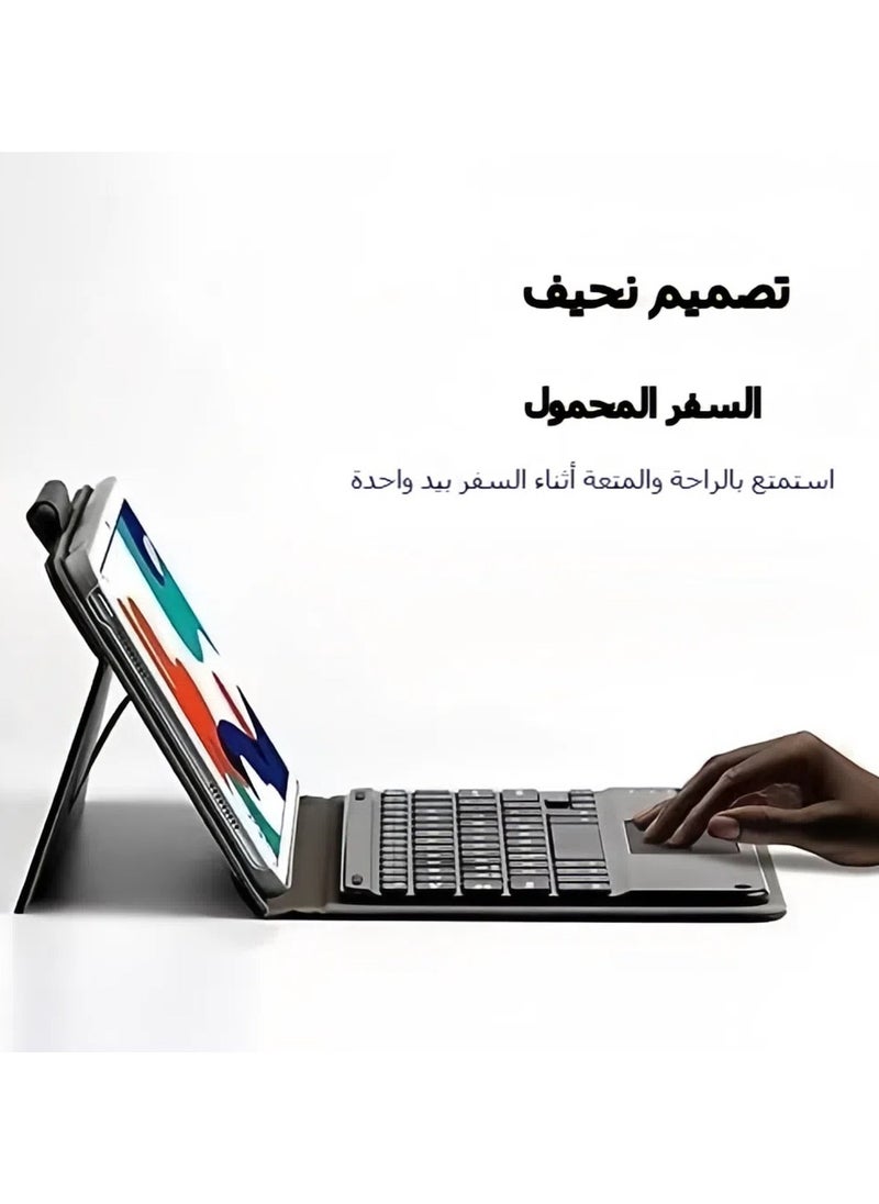 جنرال غلاف لوحة مفاتيح لـ MatePad 11 DBY-W09، غلاف لوحي جلدي مع لوحة مفاتيح لمسية بلوتوث قابلة للفصل، مع ملصقات لوحة مفاتيح باللغة العربية.  - Image 2