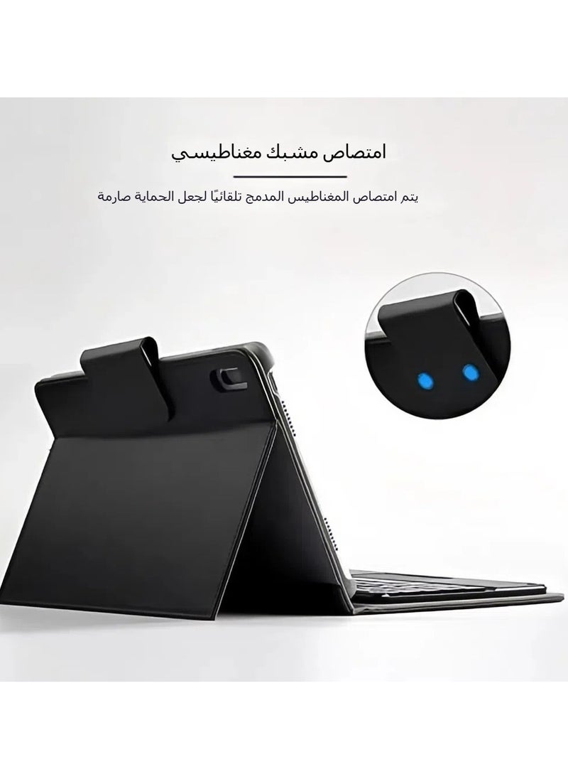 جنرال غلاف لوحة مفاتيح لـ MatePad 11 DBY-W09، غلاف لوحي جلدي مع لوحة مفاتيح لمسية بلوتوث قابلة للفصل، مع ملصقات لوحة مفاتيح باللغة العربية.  - Image 4