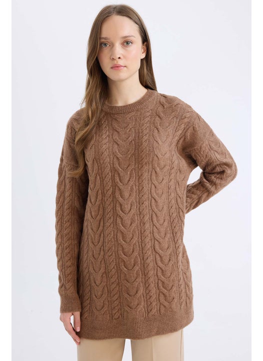Woman Regular Fit Patterned Knitted Pullover Tunic