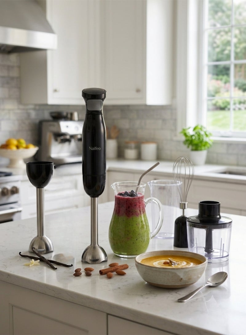 4-in-1 Electric Hand Blender Set 400W Immersion Blender with Food Chopper Whisk Attachment & Measuring Beaker Stainless Steel Blades - Image 3