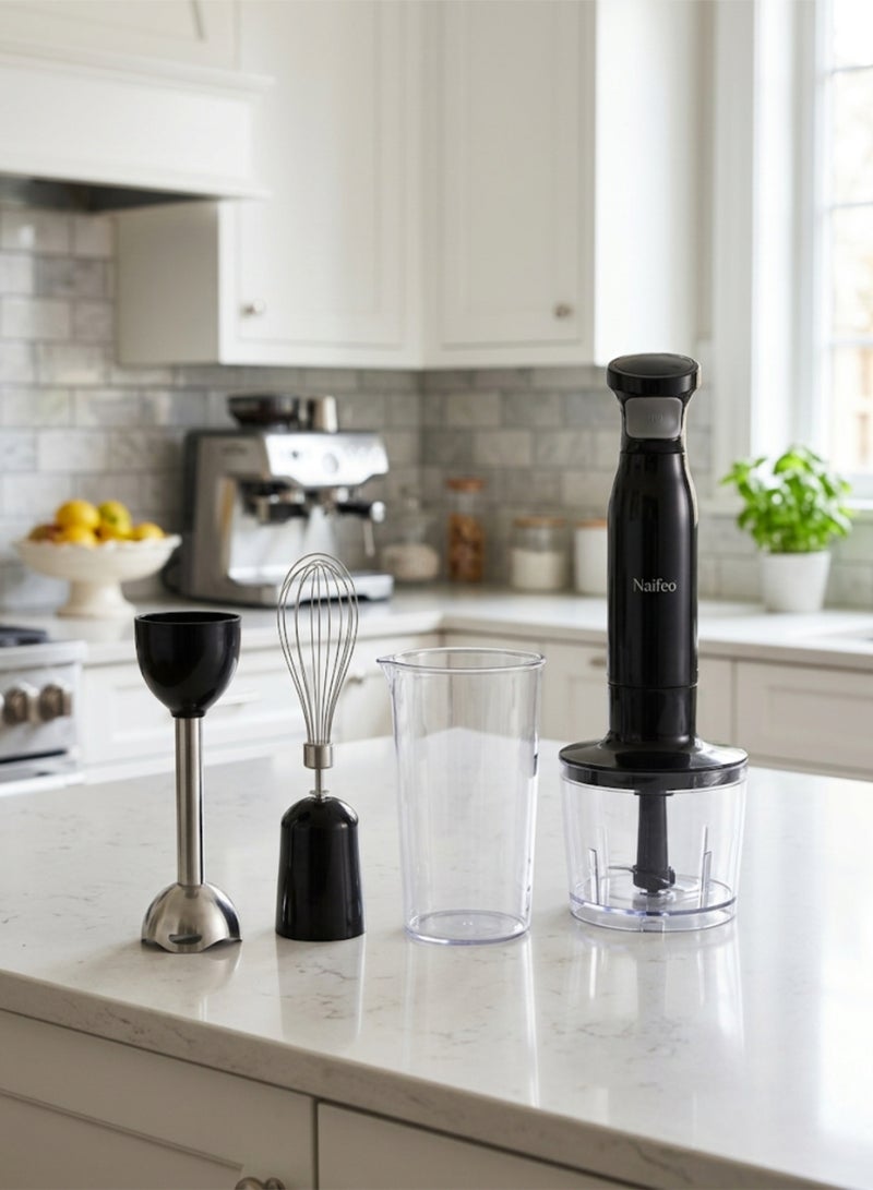 4-in-1 Electric Hand Blender Set 400W Immersion Blender with Food Chopper Whisk Attachment & Measuring Beaker Stainless Steel Blades - Image 4