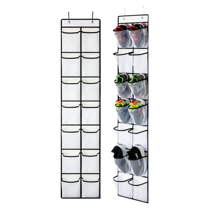 KEEPJOY Over the Door Shoe Organizer Hanging Shoe Organizer with 4 Hooks Shoe Holder with 14 Mesh Pockets Closet Door Shoe Storage Bag White2Pack