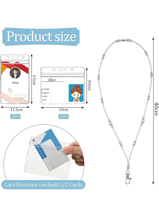 إيروريكس حامل بطاقات الهوية مع حزام رقبة من اللؤلؤ، قلادات هوية قابلة للسحب من البلاستيك الشفاف المقاوم للماء، حامل بطاقات هوية قابل للفصل مع مفاتيح، حامل بطاقات للنساء في المكتب والمعلمات - Image 3