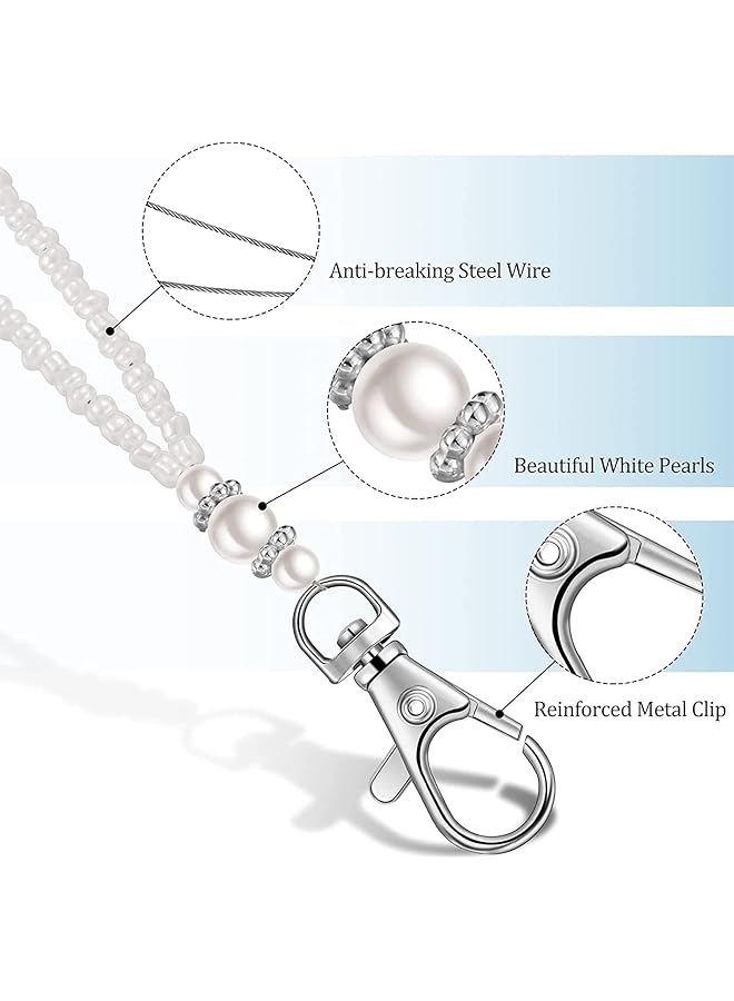 إيروريكس حامل بطاقات الهوية مع حزام رقبة من اللؤلؤ، قلادات هوية قابلة للسحب من البلاستيك الشفاف المقاوم للماء، حامل بطاقات هوية قابل للفصل مع مفاتيح، حامل بطاقات للنساء في المكتب والمعلمات - Image 2