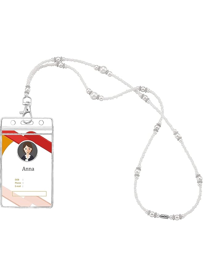 إيروريكس حامل بطاقات الهوية مع حزام رقبة من اللؤلؤ، قلادات هوية قابلة للسحب من البلاستيك الشفاف المقاوم للماء، حامل بطاقات هوية قابل للفصل مع مفاتيح، حامل بطاقات للنساء في المكتب والمعلمات - Image 4