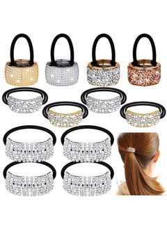12 Pcs Glitter Elastic Ponytail Holders  Crystal Hair Accessories for Women Girls Ladies Mixed Colors
