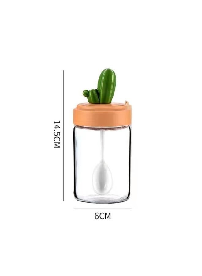 Glass Cactus Spice Jar Multicolour Condiment Canisters Set, Glass Spice Jars, Seasoning Box Salt Container Box with Lid and Spoon, Multifunctional Travel Seasoning Box for Kitchen Cafe Storing Salt Sugar Pepper  - Image 4