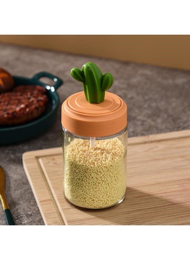Glass Cactus Spice Jar Multicolour Condiment Canisters Set, Glass Spice Jars, Seasoning Box Salt Container Box with Lid and Spoon, Multifunctional Travel Seasoning Box for Kitchen Cafe Storing Salt Sugar Pepper  - Image 3