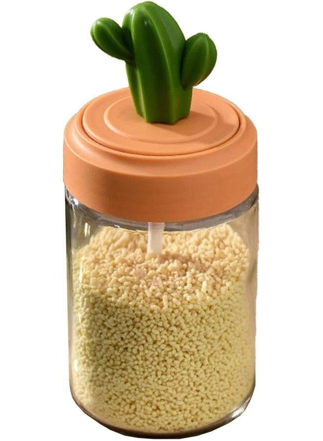 Glass Cactus Spice Jar Multicolour Condiment Canisters Set, Glass Spice Jars, Seasoning Box Salt Container Box with Lid and Spoon, Multifunctional Travel Seasoning Box for Kitchen Cafe Storing Salt Sugar Pepper  - Image 5