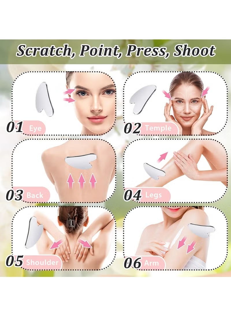 BUPY Facial Gua Sha Set Stainless Steel Heart Scraping Tool Wood Massage Comb Face Lifting Beauty Kit - Image 5