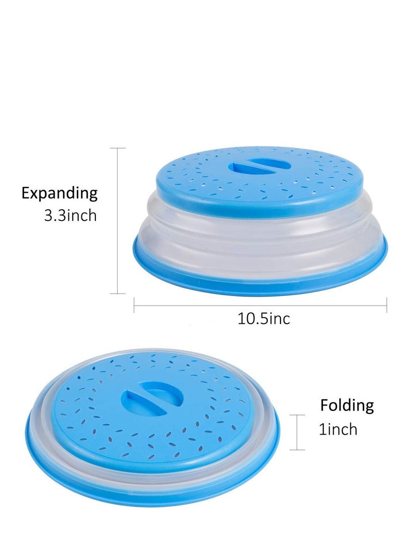 Barakah [عبوة 2] غطاء ميكروويف مضاد للتناثر قابل للطي مع مقبض سهل الاستخدام، آمن في غسالة الصحون، سيليكون وبلاستيك خالي من BPA، 10.5 بوصة دائري - Image 2