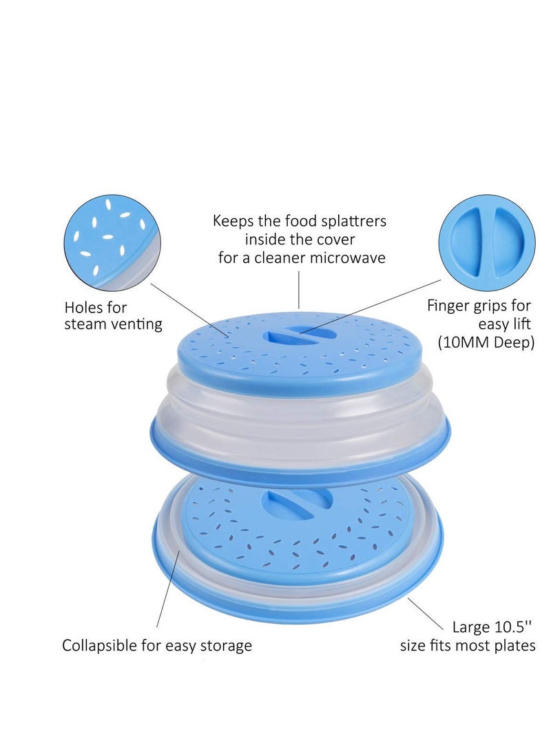 Barakah [عبوة 2] غطاء ميكروويف مضاد للتناثر قابل للطي مع مقبض سهل الاستخدام، آمن في غسالة الصحون، سيليكون وبلاستيك خالي من BPA، 10.5 بوصة دائري - Image 3