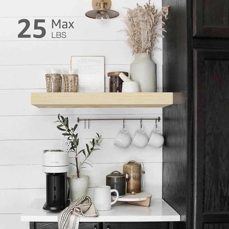 QEEIG Bathroom Floating Shelves for Wall - 15.7" Wall Mounted Shelf Over Toilet Farmhouse Home Decor Display Bookshelf Small 15.7 x 6.7 inch Set of 2, Natural (008-40N) - Image 4