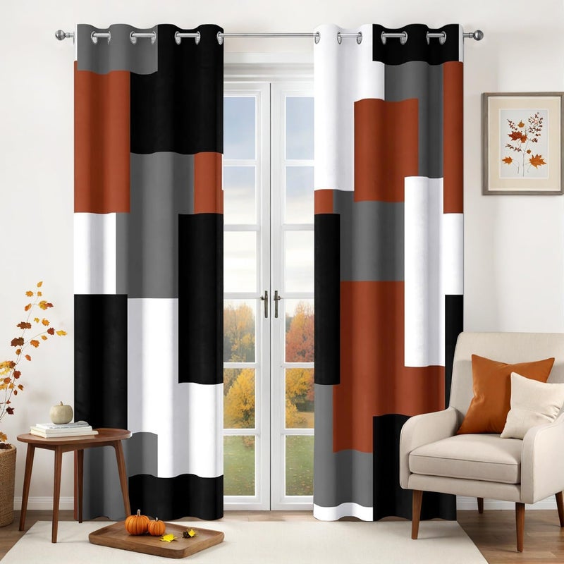 Tyrot Burnt Orange 100% Blackout Curtains for Bedroom 84 inch Length 2 Panels Set Rust Modern Abstract Geometric Black Out Curtains Insulated Room Darkening Window Drapes for Living Room, 52Wx84L - Image 1