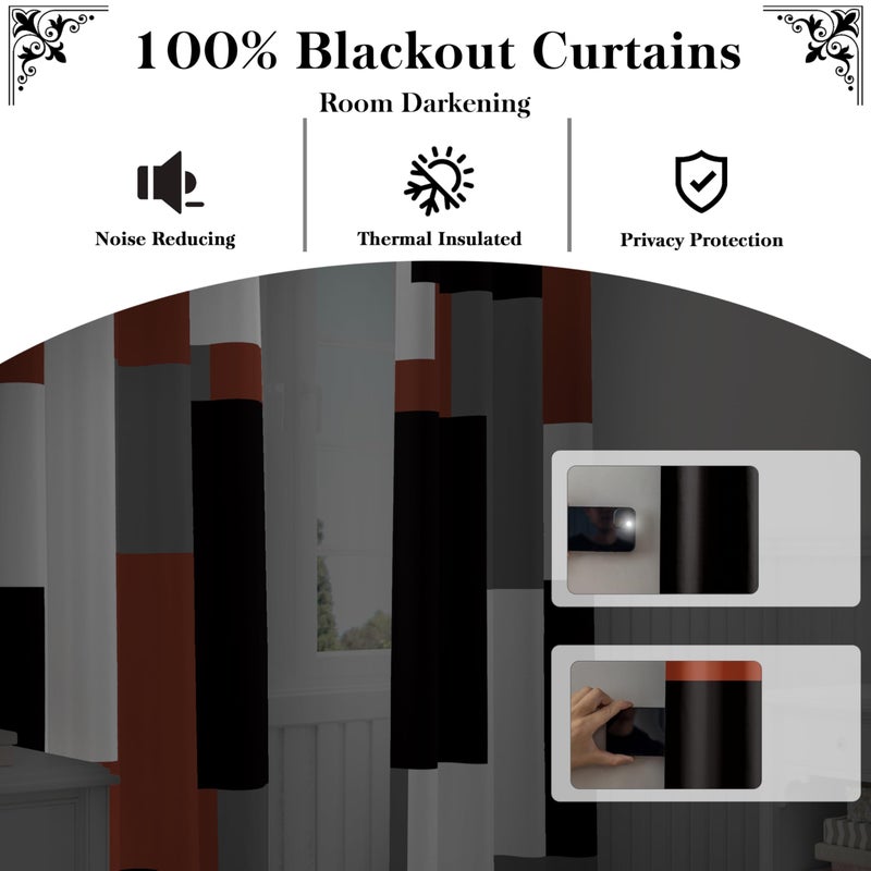 Tyrot Burnt Orange 100% Blackout Curtains for Bedroom 84 inch Length 2 Panels Set Rust Modern Abstract Geometric Black Out Curtains Insulated Room Darkening Window Drapes for Living Room, 52Wx84L - Image 3