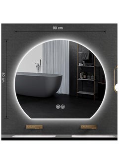 Vparty 90x80cm Half Circle LED Vanity Mirror, Wall-Mounted HD Bathroom Mirror with 3 Color Light Settings, Dimmable & Adjustable LED Backlighting, Energy-Efficient Frameless Design for Makeup and Shaving  - Image 3