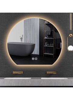 Vparty 90x80cm Half Circle LED Vanity Mirror, Wall-Mounted HD Bathroom Mirror with 3 Color Light Settings, Dimmable & Adjustable LED Backlighting, Energy-Efficient Frameless Design for Makeup and Shaving  - Image 4