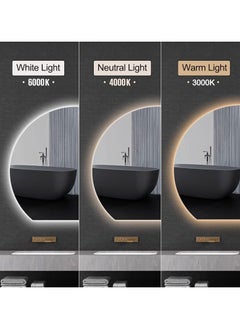 Vparty 90x80cm Half Circle LED Vanity Mirror, Wall-Mounted HD Bathroom Mirror with 3 Color Light Settings, Dimmable & Adjustable LED Backlighting, Energy-Efficient Frameless Design for Makeup and Shaving  - Image 2