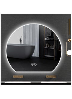 Vparty 90x80cm Half Circle LED Vanity Mirror, Wall-Mounted HD Bathroom Mirror with 3 Color Light Settings, Dimmable & Adjustable LED Backlighting, Energy-Efficient Frameless Design for Makeup and Shaving  - Image 1