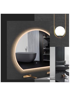 Vparty 90x80cm Half Circle LED Vanity Mirror, Wall-Mounted HD Bathroom Mirror with 3 Color Light Settings, Dimmable & Adjustable LED Backlighting, Energy-Efficient Frameless Design for Makeup and Shaving  - Image 5
