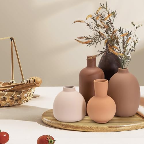 OLACHIKKO Neutral Ceramic Vase Set – 5 Matte Earth-Tone Vases for Japandi, Scandinavian, or Minimalist Home Decor, Table, Entryway, Shelf & Mantel Styling - Image 2