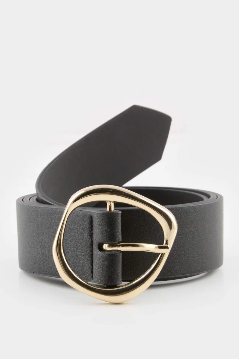 Woman Oval Buckle Faux Leather Denim Belt