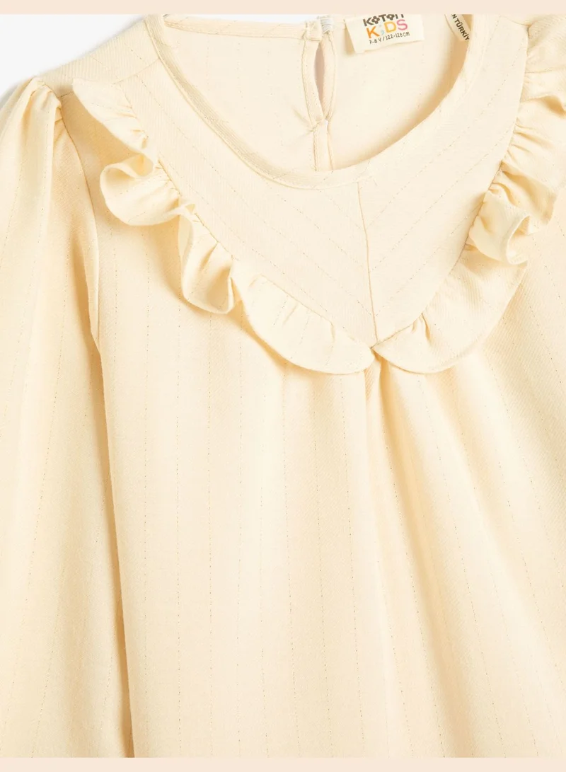 كوتون Long Sleeve Blouse Ruffle Round Collar Elastic Cuffs