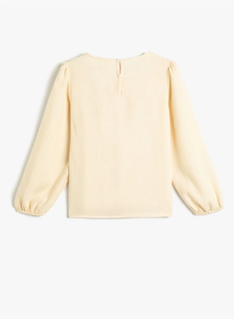 كوتون Long Sleeve Blouse Ruffle Round Collar Elastic Cuffs