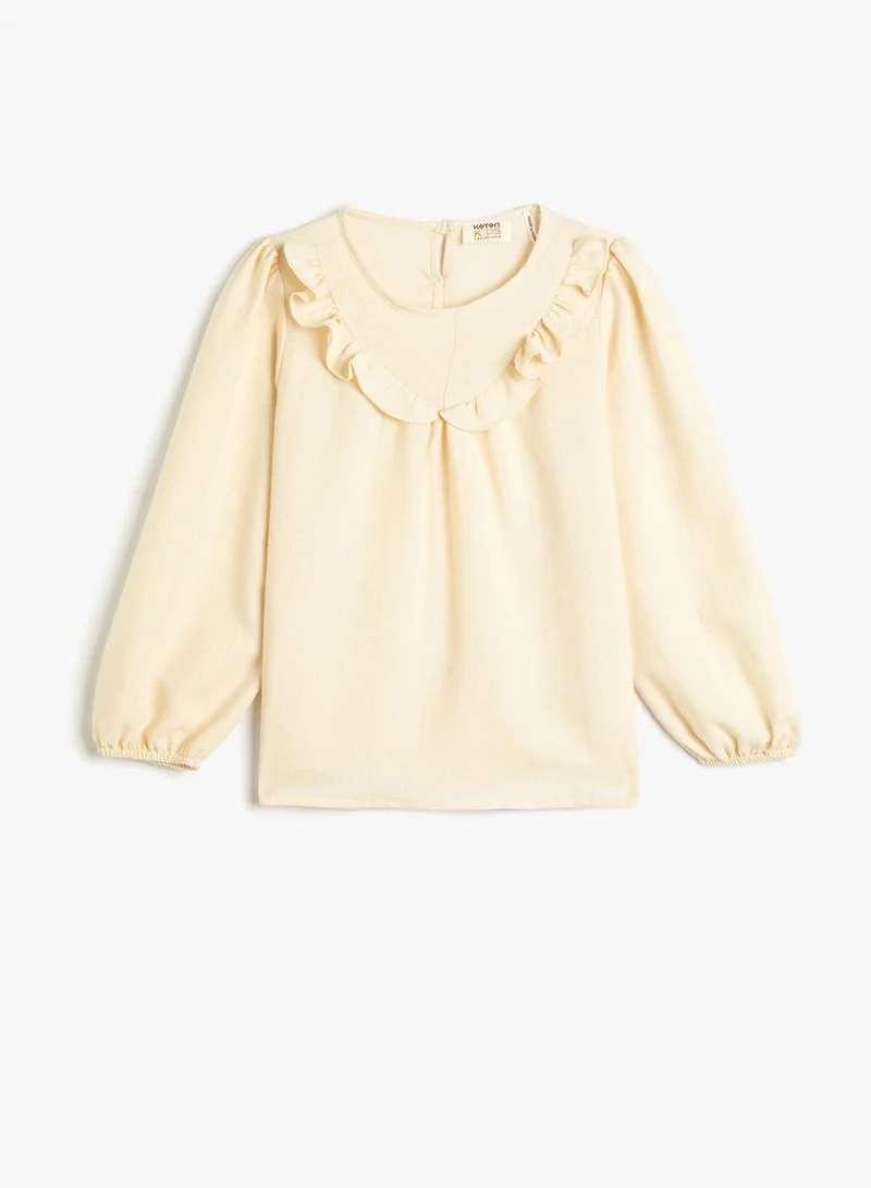 كوتون Long Sleeve Blouse Ruffle Round Collar Elastic Cuffs