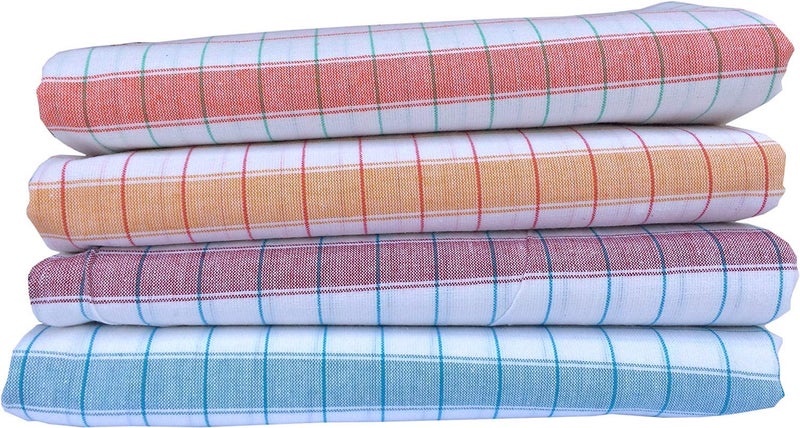 Cotton Colors Cotton Bath Towel 200 gsm (Pack of 4, Large Size,Colors: White, Chexs Design) - Image 3