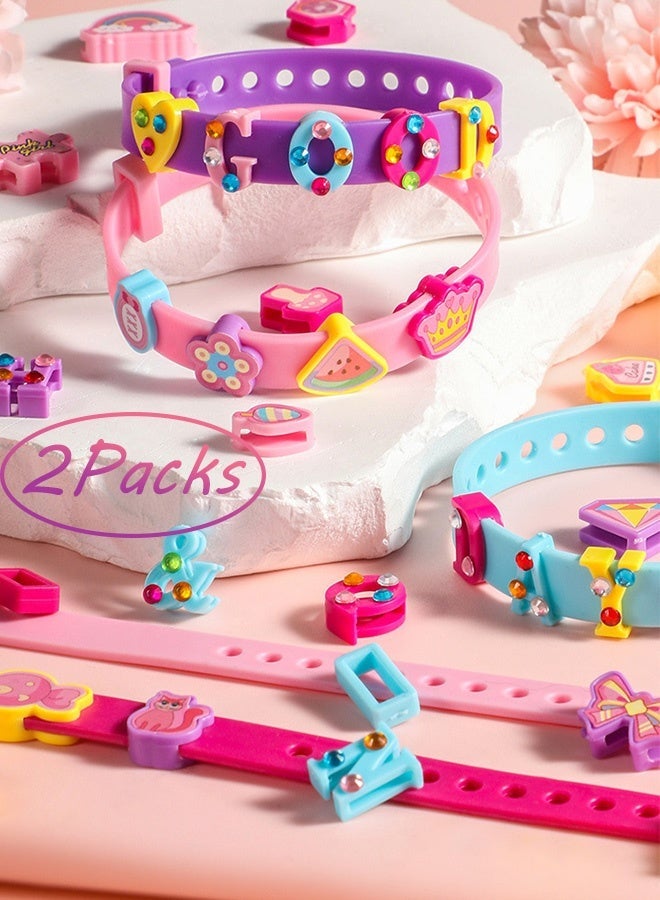2 Pack Kids DIY Bracelet Making Kit,192+ Beads Charms Jewelry Craft Set with 8 Bands,Educational Creative Toy for Girls,Ideal for Birthday Gift,Party Activity,Party Favor and Handmade Fun - Image 1