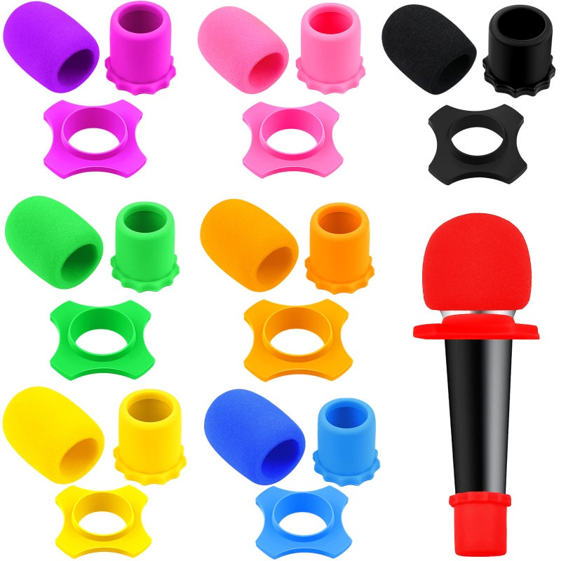 Flutesan 8 Set Microphone Cover Foam Mic Cover Microphone Windscreen Shakeproof Wireless Handheld Mic Protection Silicone Ring Anti Rolling Bottom Rod Sleeve Holder Foam Filter(Mixed) - Image 1