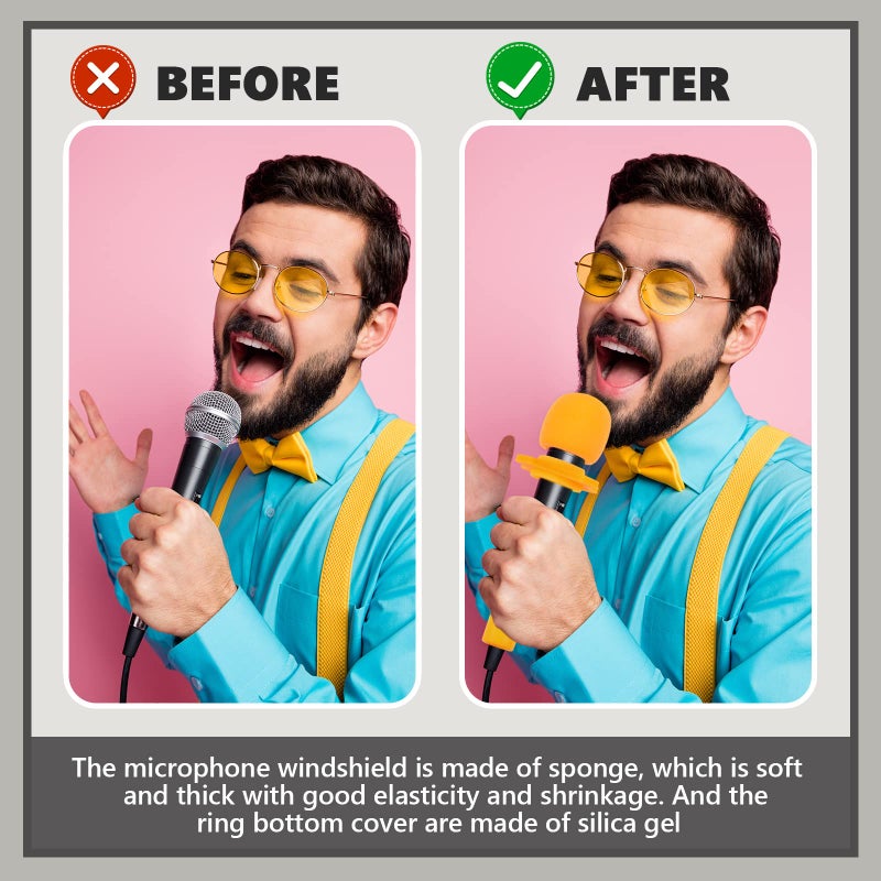 Flutesan 8 Set Microphone Cover Foam Mic Cover Microphone Windscreen Shakeproof Wireless Handheld Mic Protection Silicone Ring Anti Rolling Bottom Rod Sleeve Holder Foam Filter(Mixed) - Image 4