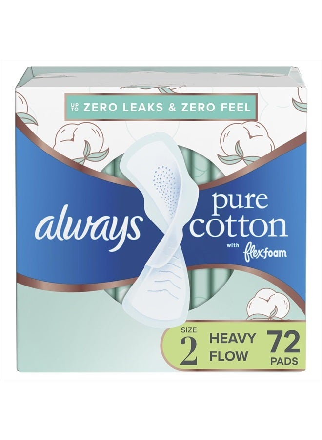Always Pure Cotton, Feminine Pads For Women, Size 2 Heavy Flow Absorbency, Multipack, With Flexfoam, With Wings, Unscented, 24 Count x 3 Packs (72 Count total) - Image 3