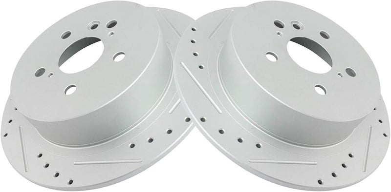 TRQ Rear Performance Brake Rotors Set Solid Premium G-Coated Cross Drilled & Slotted Compatible with 2008-2013 Toyota Highlander - Image 1