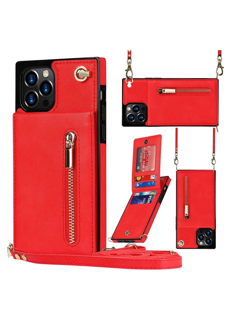 Suitable For iPhone Crossbody Zippered Leather Case