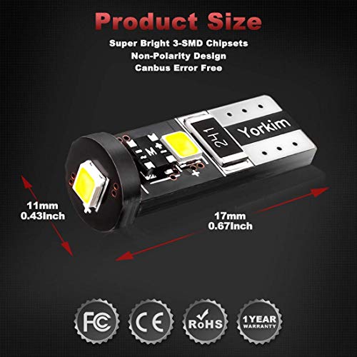 Yorkim لمبة يوركيم 194 LED كانبوس بيضاء خالية من الأخطاء 3-SMD 2835 شريحة، T10 LED داخلية لسيارة ضوء القبة، خريطة، باب، ضوء الترخيص، صندوق الأمتعة مع مقابس 194 168 W5W 2825 عبوة من 10 - Image 2