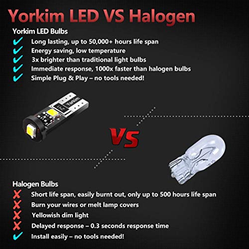 Yorkim لمبة يوركيم 194 LED كانبوس بيضاء خالية من الأخطاء 3-SMD 2835 شريحة، T10 LED داخلية لسيارة ضوء القبة، خريطة، باب، ضوء الترخيص، صندوق الأمتعة مع مقابس 194 168 W5W 2825 عبوة من 10 - Image 5