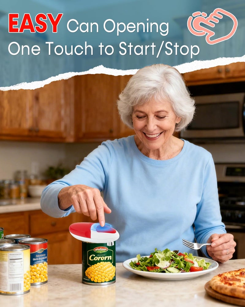 Befumly Electric Can Opener for Seniors One Touch - Easy Use, Smooth Edge Side Cut Auto Can Opener with Power Motor Fits All Can Sizes - Battery Operated, Hand Free for Kitchen by Befumly (Red) - Image 2