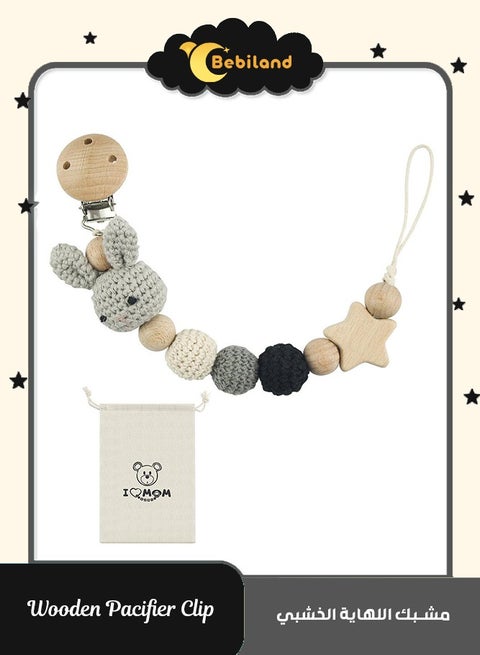 Pacifier Clip for Boys Girl, Baby Wooden Pacifier Holder for Baby Dental Health, Rabbit Shape Gift, Toy