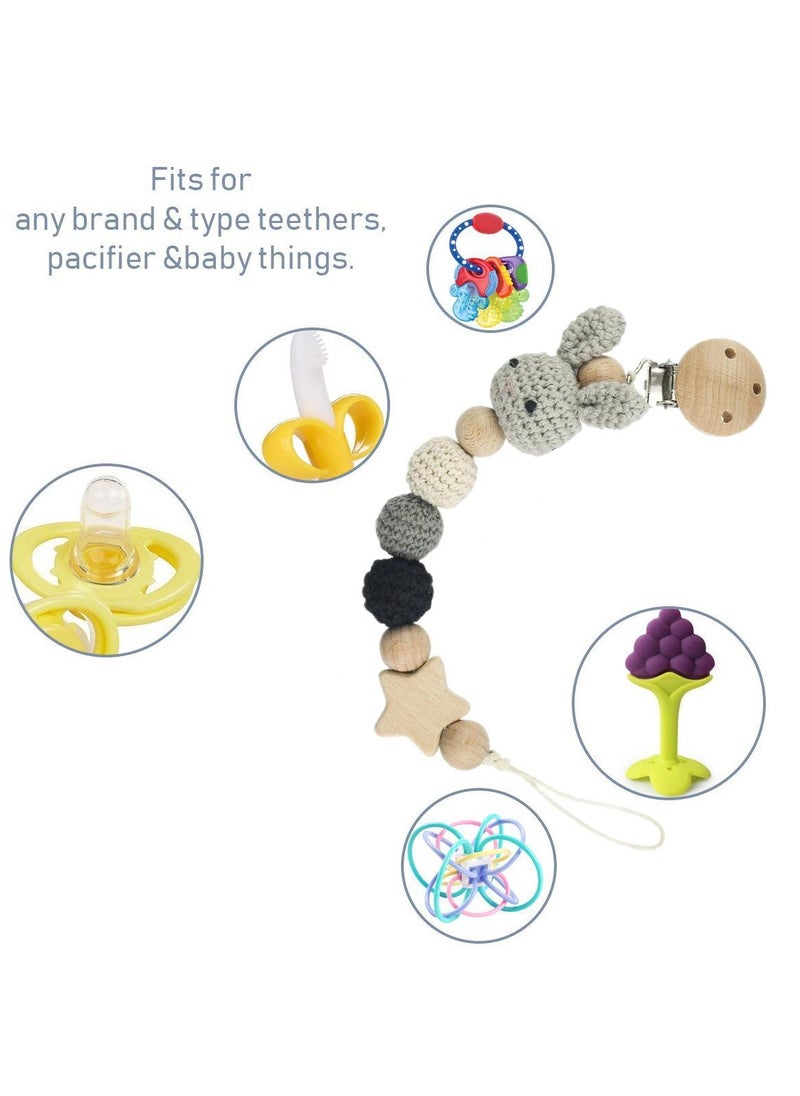 Bebiland Pacifier Clip for Boys Girl, Baby Wooden Pacifier Holder for Baby Dental Health, Rabbit Shape Gift, Toy  - Image 4