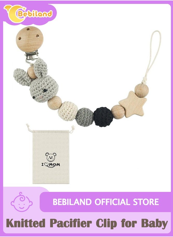 Bebiland Pacifier Clip for Boys Girl, Baby Wooden Pacifier Holder for Baby Dental Health, Rabbit Shape Gift, Toy  - Image 1