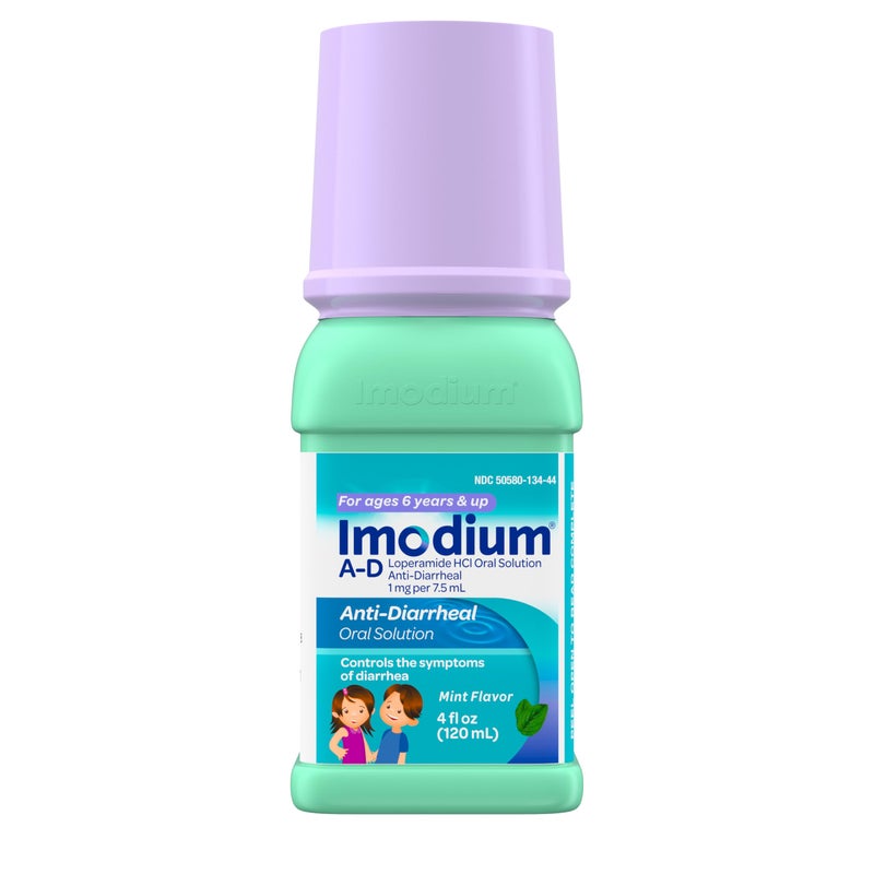 Imodium A-D Children's Liquid Anti-Diarrheal Medicine with Loperamide HCl, Oral Solution for Diarrhea Symptom Treatment & Control for Kids Ages 6+, Mint Flavor, 4 fl. oz - Image 1