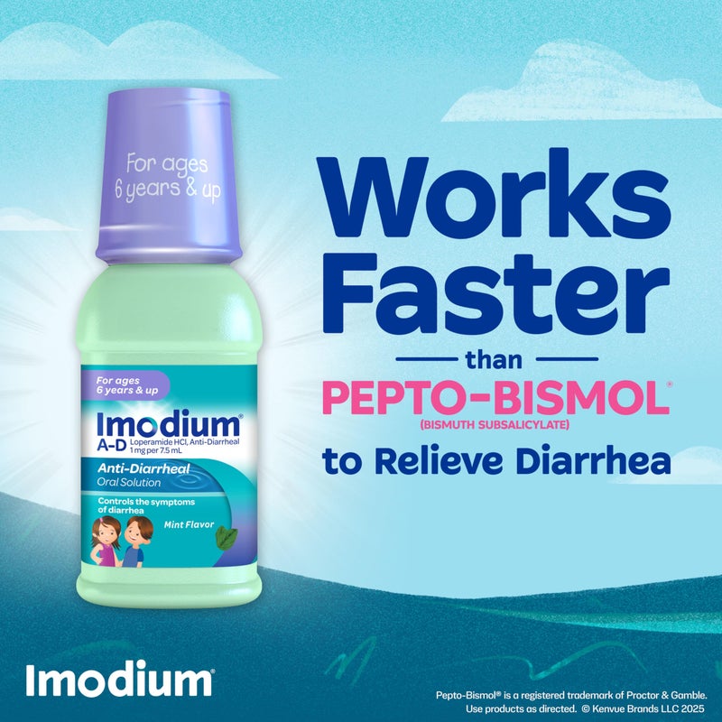 Imodium A-D Children's Liquid Anti-Diarrheal Medicine with Loperamide HCl, Oral Solution for Diarrhea Symptom Treatment & Control for Kids Ages 6+, Mint Flavor, 4 fl. oz - Image 2