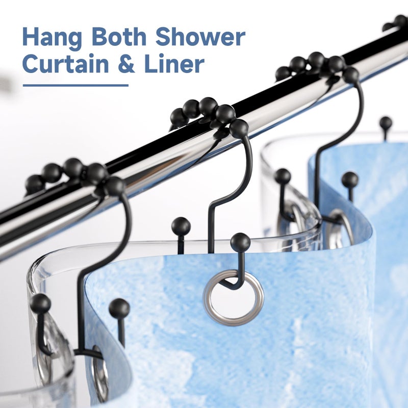 Titanker Black Shower Curtain Hooks Rings, Rust-Resistant Metal Double Glide Shower Hooks for Bathroom Shower Rods Curtains, Set of 12 Hooks - Matte Black - Image 2