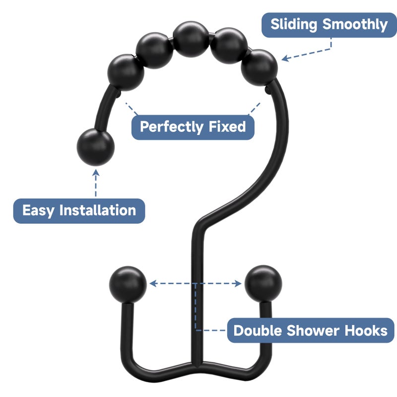 Titanker Black Shower Curtain Hooks Rings, Rust-Resistant Metal Double Glide Shower Hooks for Bathroom Shower Rods Curtains, Set of 12 Hooks - Matte Black - Image 4