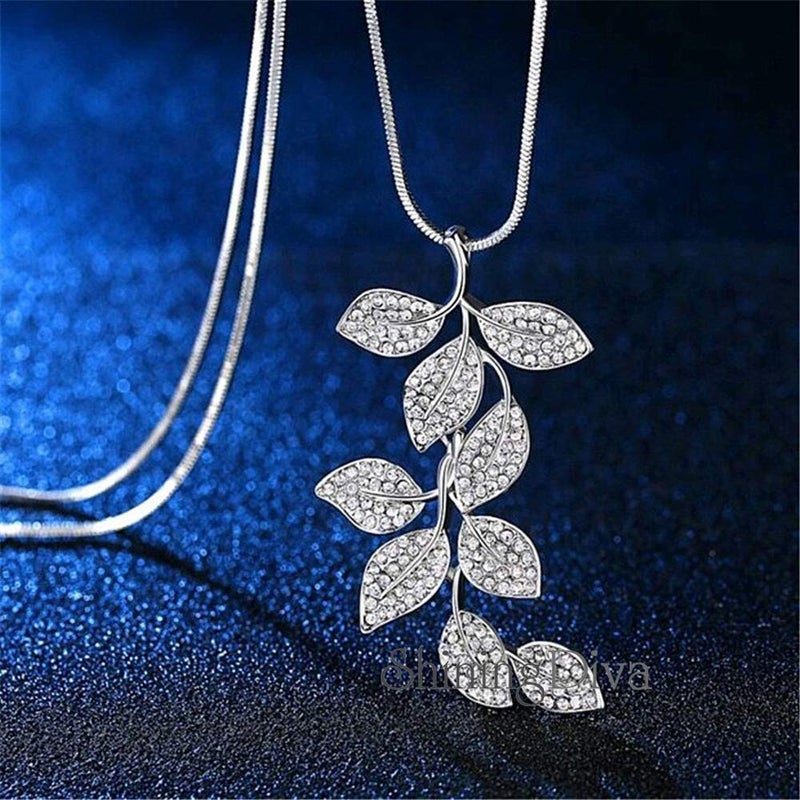 Shining Diva Fashion Crystal Flower Stylish Long Chain Pendant Necklace for Women and Girls - Image 4