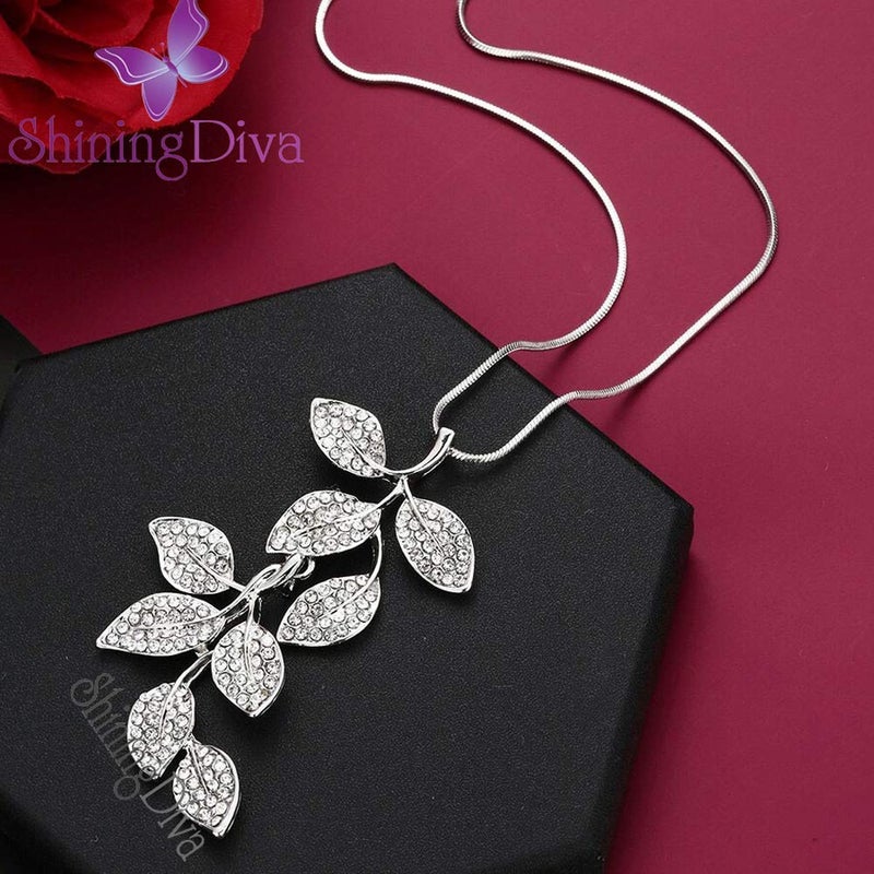 Shining Diva Fashion Crystal Flower Stylish Long Chain Pendant Necklace for Women and Girls - Image 2