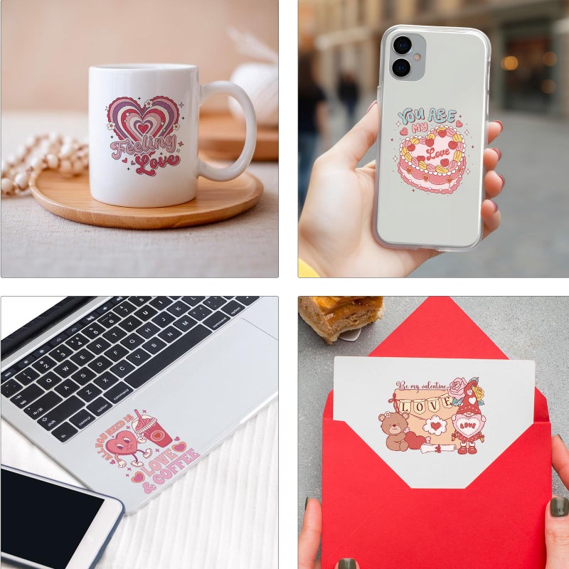 AFRITEE Valentine's Day UV DTF Stickers - 30 Sheets Cute Strawberry Heart Bear UV DTF Tumbler Wrap for 16 oz Glass, XOXO Cake Candy Love Letter Fun Transfer Decal DIY Water Bottle Decorations Gift for Women - Image 5