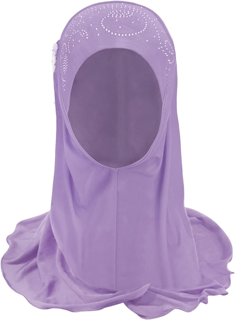 NICEYST Girls Ice Silk Muslim Khimar Hijab Headscarf Flower Arab Scarf Shawls Neck Wrap Islamic Head Wrap for Age 2-7 Years - Image 3